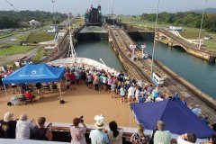 Entering the first Panama Canal lock from the East side